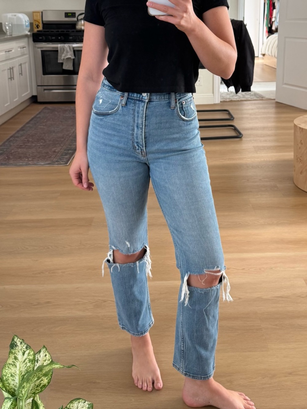 Abercrombie & Fitch Light Blue High-Rise Ripped Ankle Jeans